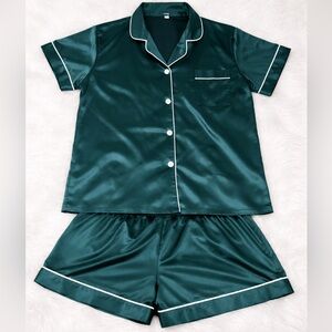 Emerald Green Satin Pajama Set